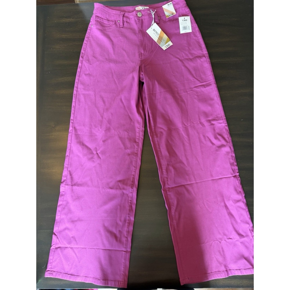 YMI High Rise Wide Leg Jeans Large NWT Berry Rose Hot Pink Forever Color 183031